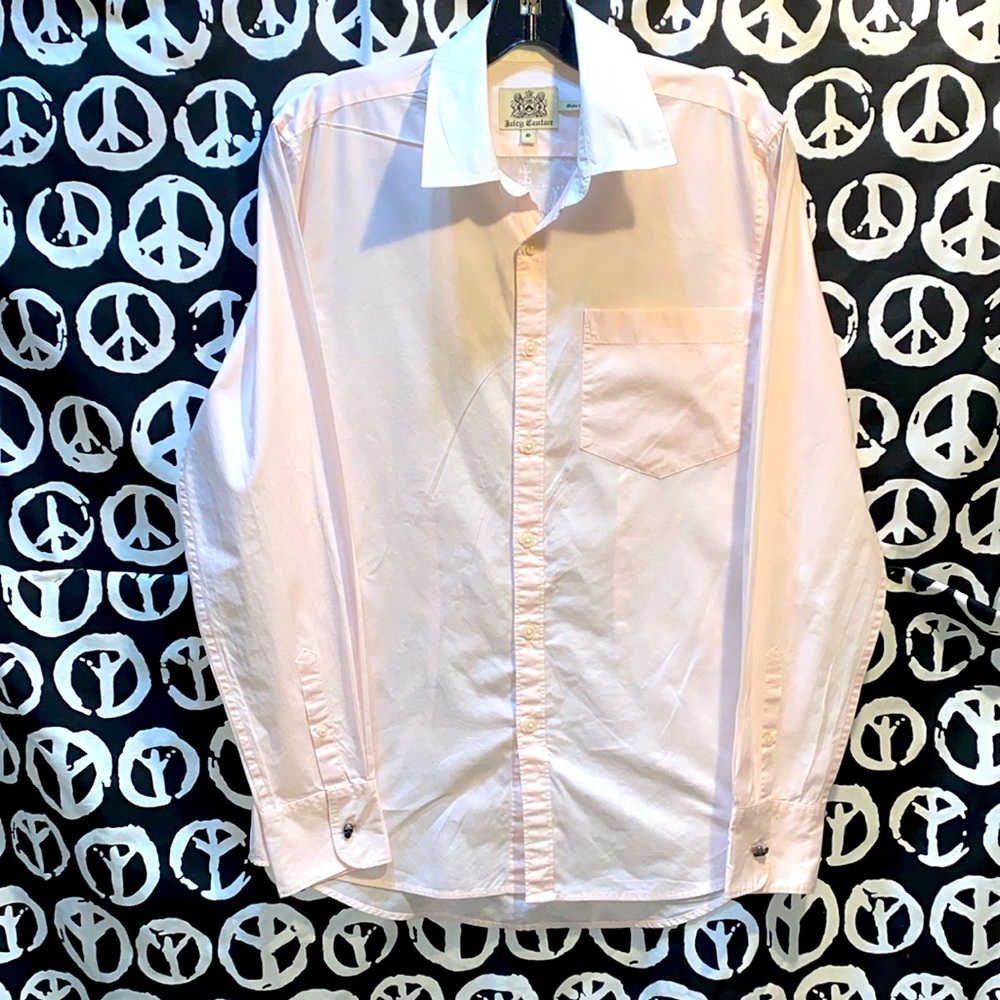 MEN JUICY COUTURE PINK LONG SLEEVE BUTTON DOWN DRESS SHIRT LGO ON FABRIC SZ S